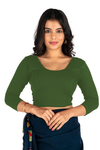Abhi Cotton Readymade Saree Blouse for Women- 3/4 Sleeve, Round Neck, Regular-fit, Stretchable, Pull-on Style
