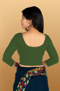 Abhi Cotton Readymade Saree Blouse for Women- 3/4 Sleeve, Round Neck, Regular-fit, Stretchable, Pull-on Style