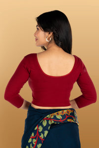 Abhi Cotton Readymade Saree Blouse for Women- 3/4 Sleeve, Round Neck, Regular-fit, Stretchable, Pull-on Style