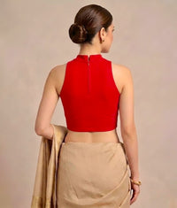 Abhi Women’s High Neck Sleeveless | Stretchable Readymade Crop Blouse