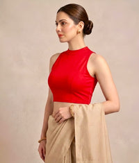 Abhi Women’s High Neck Sleeveless | Stretchable Readymade Crop Blouse