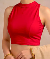 Abhi Women’s High Neck Sleeveless | Stretchable Readymade Crop Blouse