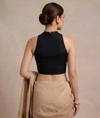 Abhi Women’s High Neck Sleeveless | Stretchable Readymade Crop Blouse