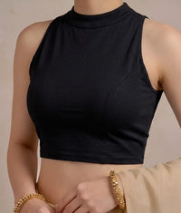 Abhi Women’s High Neck Sleeveless | Stretchable Readymade Crop Blouse