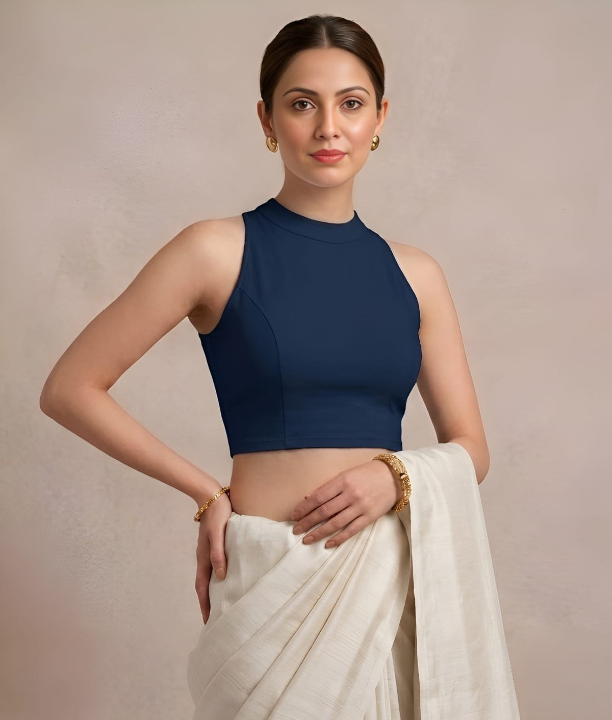 Abhi Women’s High Neck Sleeveless | Stretchable Readymade Crop Blouse