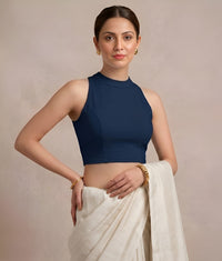 Abhi Women’s High Neck Sleeveless | Stretchable Readymade Crop Blouse