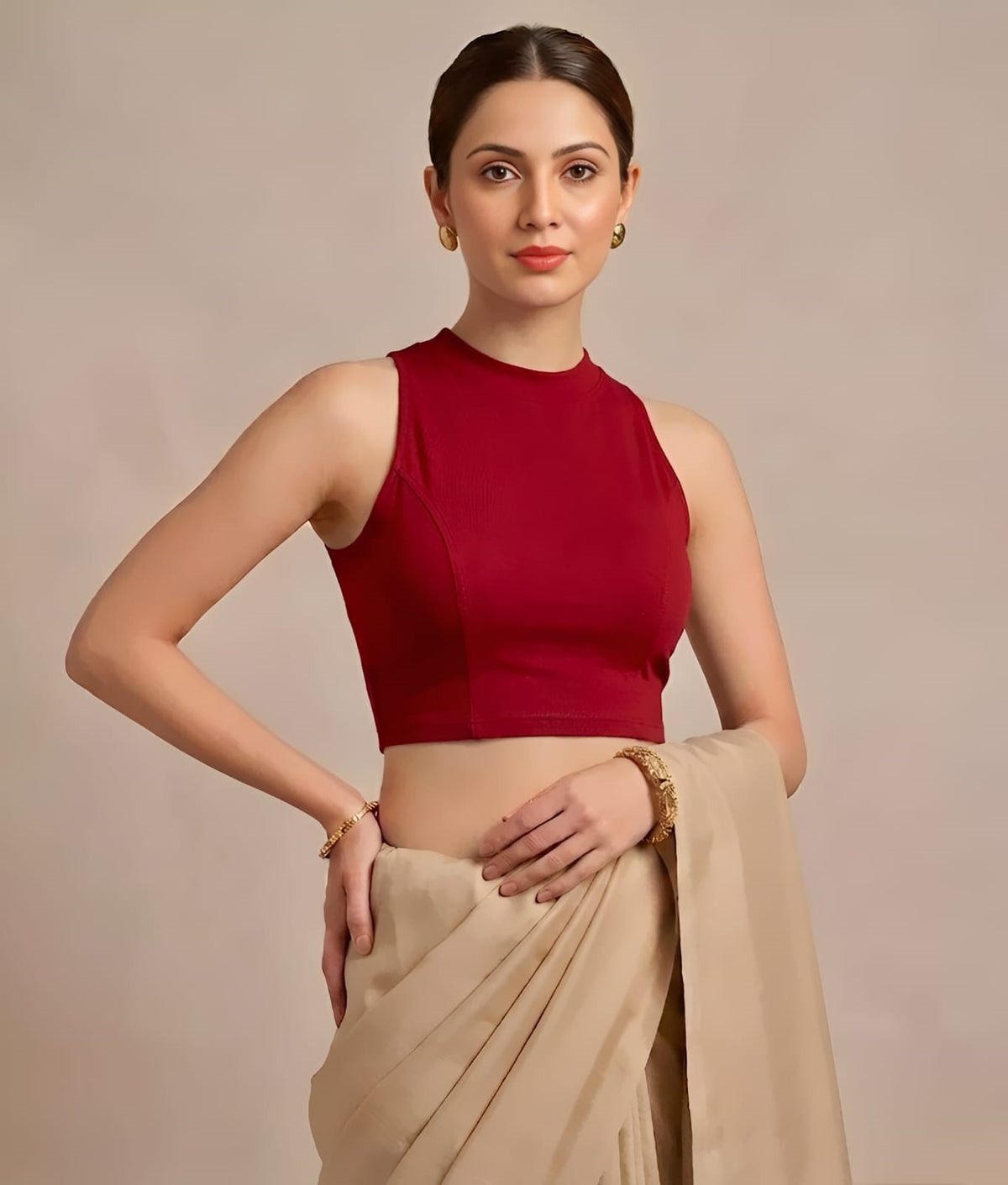 Abhi Women’s High Neck Sleeveless | Stretchable Readymade Crop Blouse