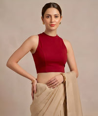 Abhi Women’s High Neck Sleeveless | Stretchable Readymade Crop Blouse