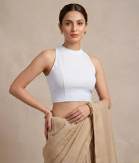 Abhi Women’s High Neck Sleeveless | Stretchable Readymade Crop Blouse