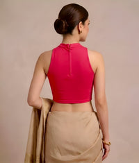 Abhi Women’s High Neck Sleeveless | Stretchable Readymade Crop Blouse