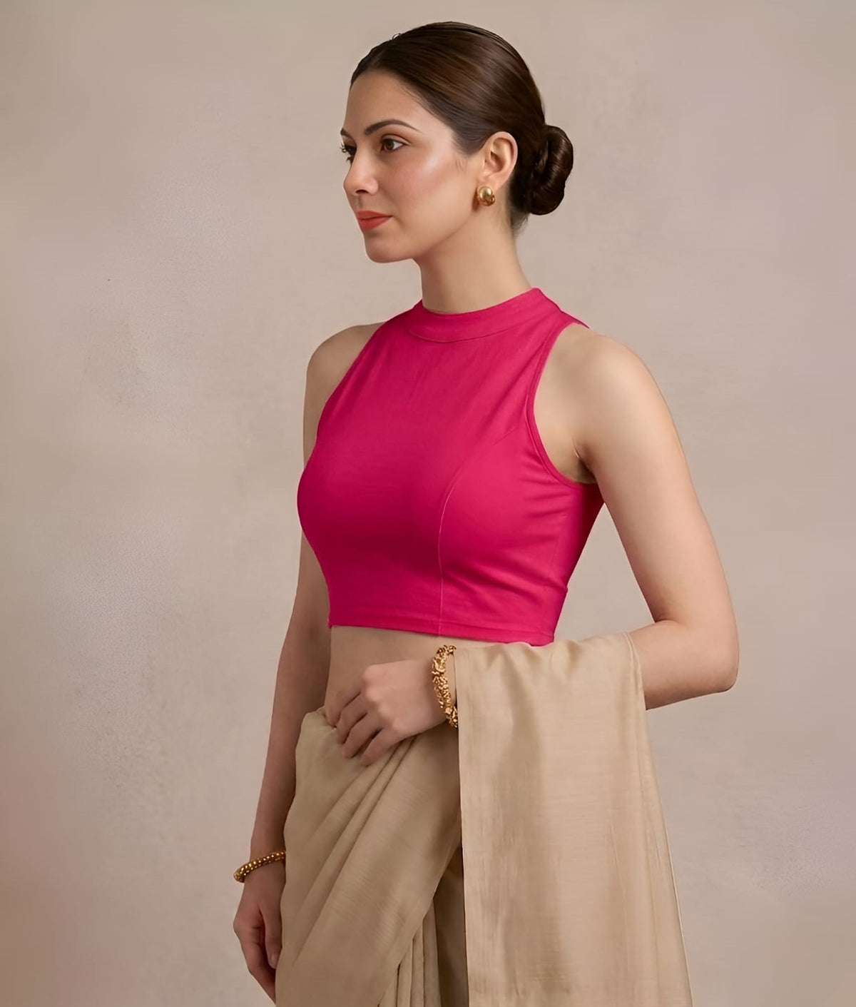 Abhi Women’s High Neck Sleeveless | Stretchable Readymade Crop Blouse