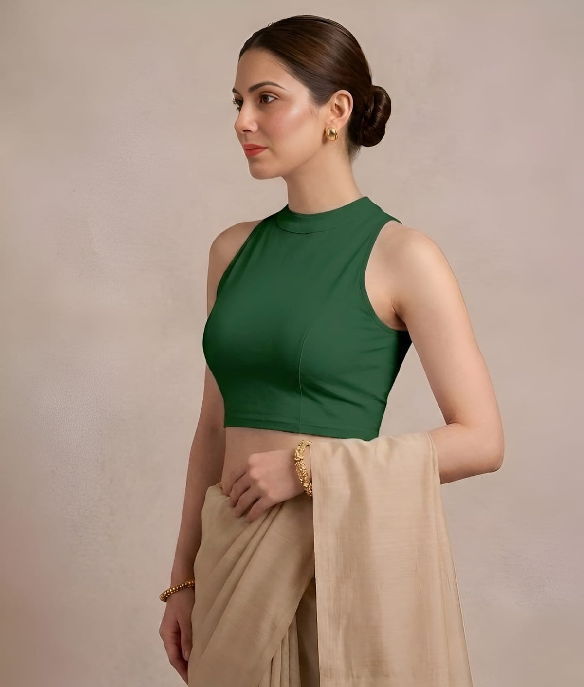 Abhi Women’s High Neck Sleeveless | Stretchable Readymade Crop Blouse