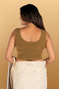 Abhi Cotton Readymade Saree Blouse for Women- 3/4 Sleeve, Round Neck, Regular-fit, Stretchable, Pull-on StyleAbhi Golden Glitter Readymade Saree Blouse for Women- Sleeveless, Round Neck, Regular-fit, Stretchable, Pull-on Style