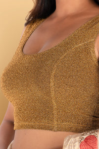 Abhi Cotton Readymade Saree Blouse for Women- 3/4 Sleeve, Round Neck, Regular-fit, Stretchable, Pull-on StyleAbhi Golden Glitter Readymade Saree Blouse for Women- Sleeveless, Round Neck, Regular-fit, Stretchable, Pull-on Style