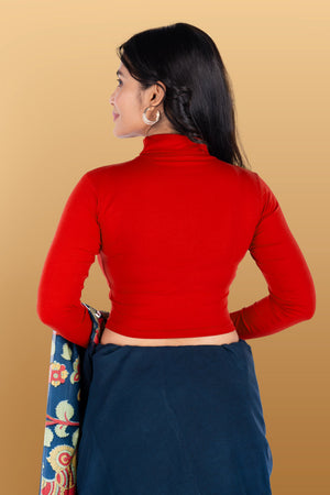 Abhi Cotton Readymade Long Sleeve,High Neck Blouse, Stretchable, Pull-on Style