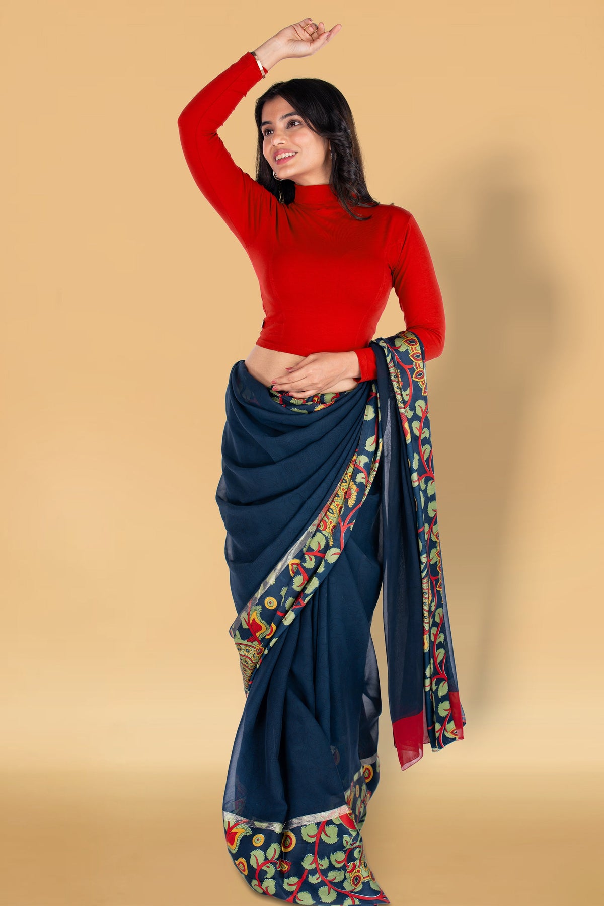 Abhi Cotton Readymade Long Sleeve,High Neck Blouse, Stretchable, Pull-on Style