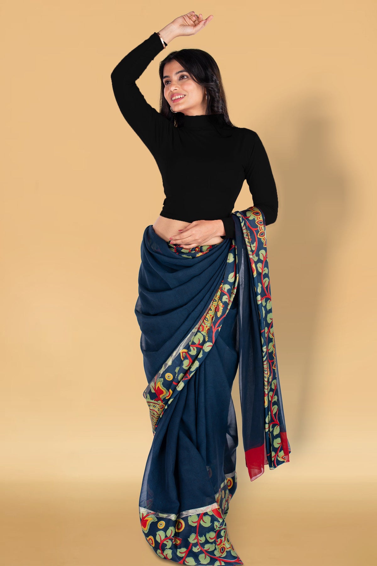 Abhi Cotton Readymade Long Sleeve,High Neck Blouse, Stretchable, Pull-on Style