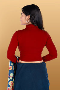 Abhi Cotton Readymade Long Sleeve,High Neck Blouse, Stretchable, Pull-on Style