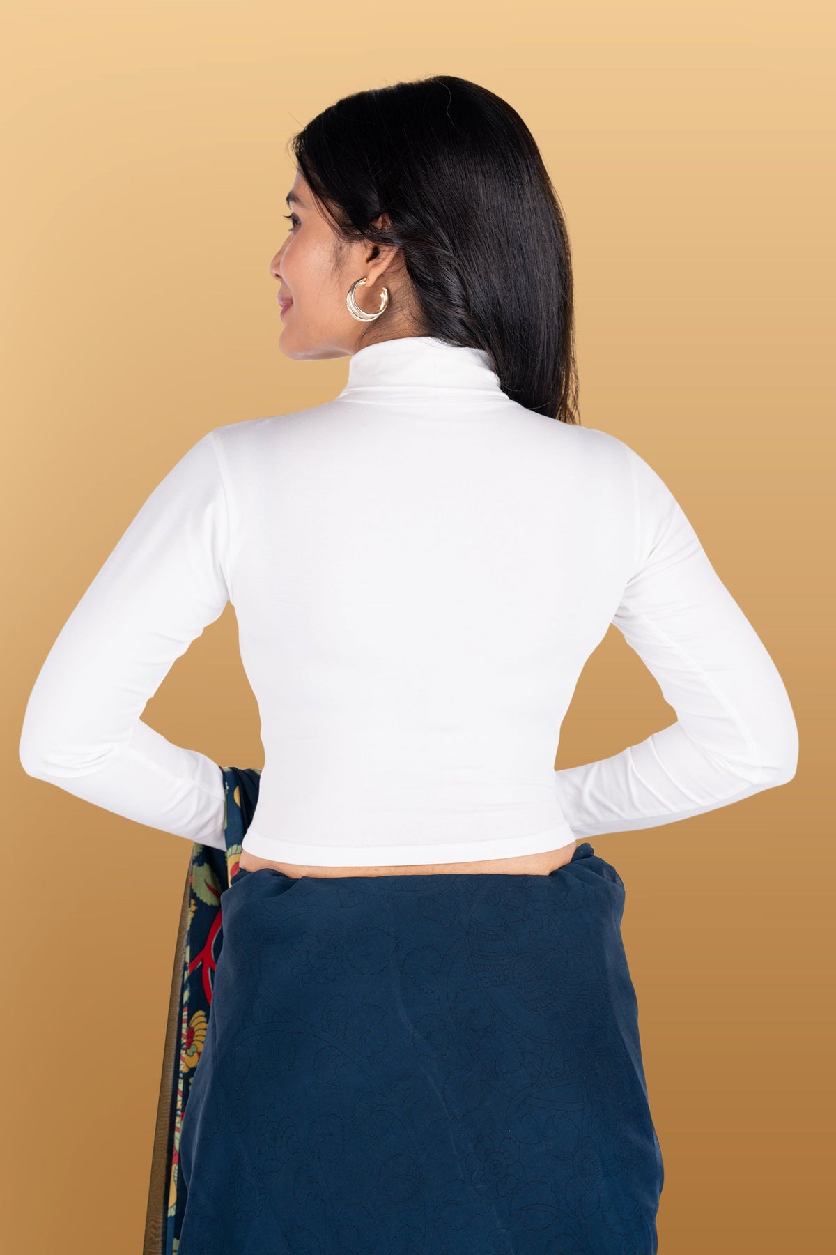 Abhi Cotton Readymade Long Sleeve,High Neck Blouse, Stretchable, Pull-on Style
