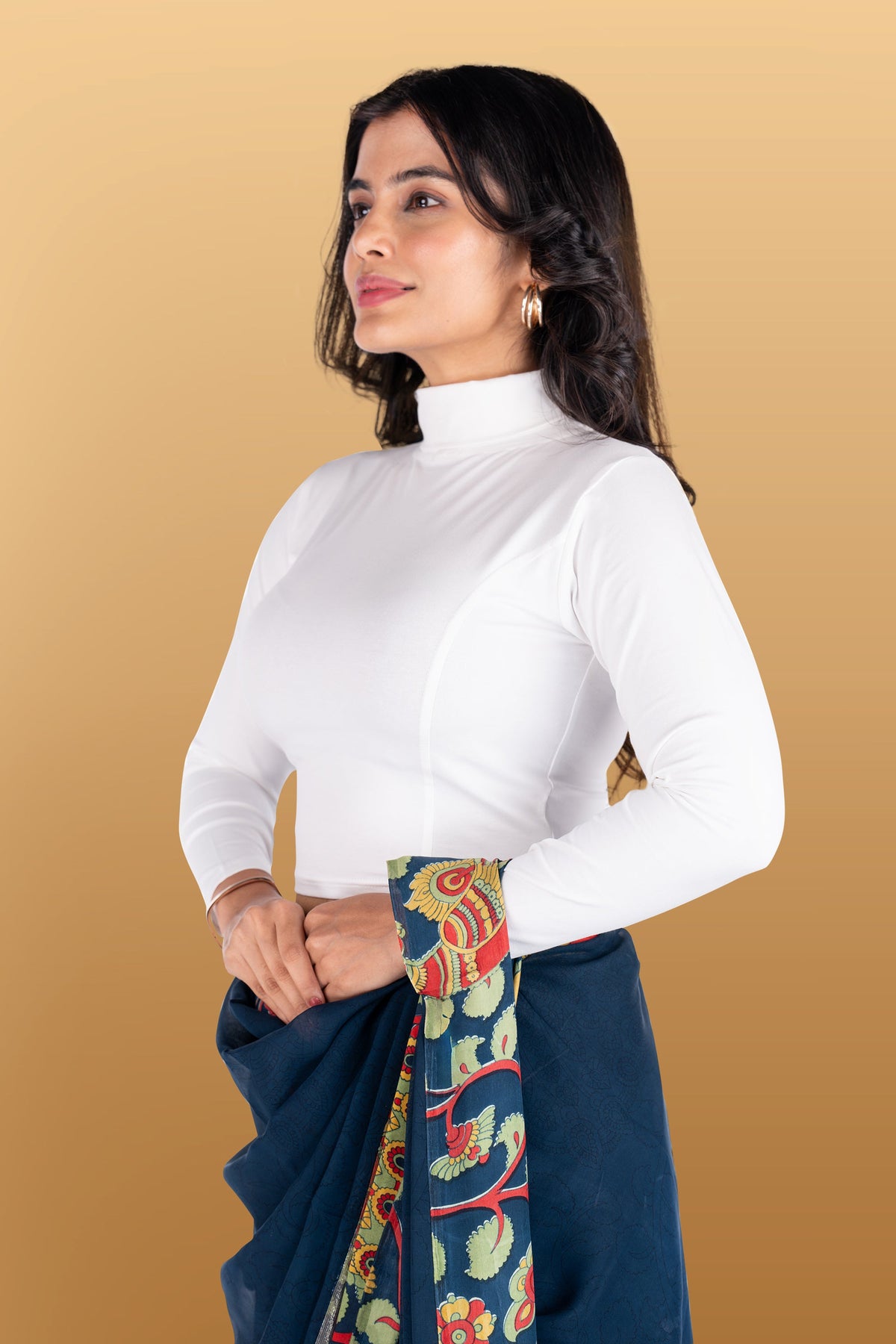 Abhi Cotton Readymade Long Sleeve,High Neck Blouse, Stretchable, Pull-on Style