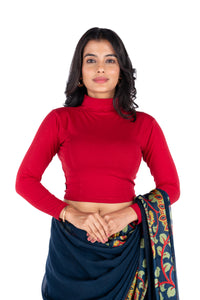 Abhi Cotton Readymade Long Sleeve,High Neck Blouse, Stretchable, Pull-on Style Rani