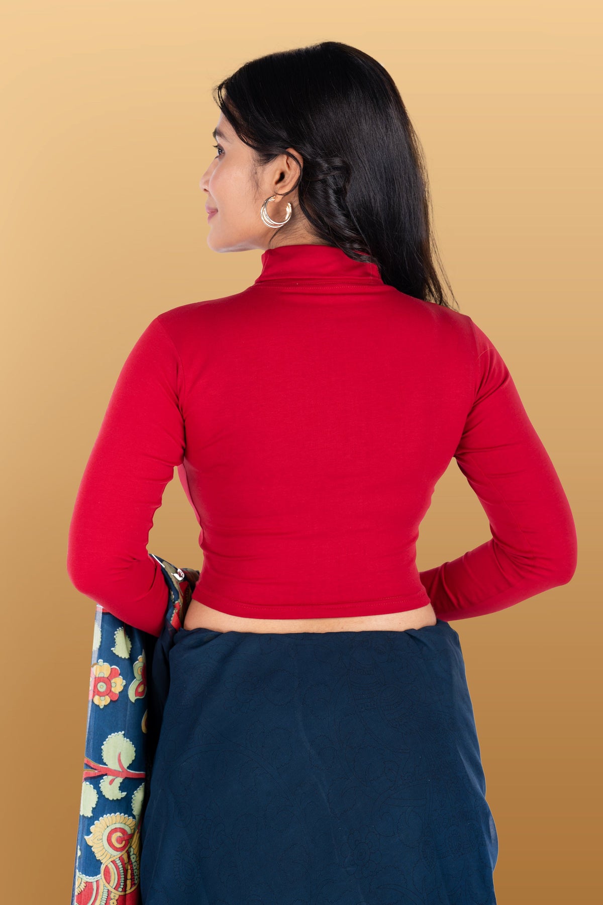 Abhi Cotton Readymade Long Sleeve,High Neck Blouse, Stretchable, Pull-on Style