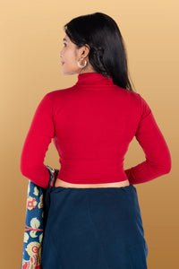Abhi Cotton Readymade Long Sleeve,High Neck Blouse, Stretchable, Pull-on Style