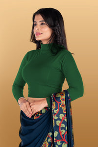 Abhi Cotton Readymade Long Sleeve,High Neck Blouse, Stretchable, Pull-on Style